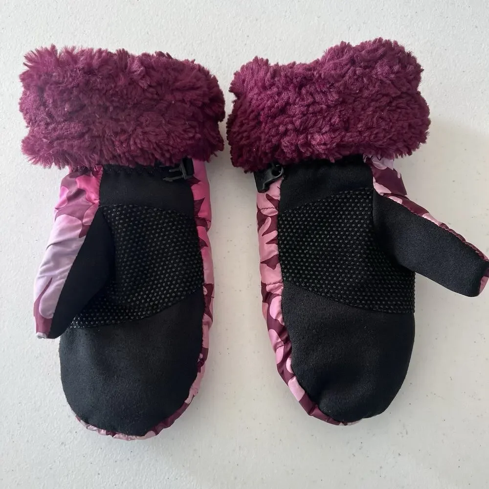 The North Face Girls Mossbud Swirl Mittens Floral Size XL Faux Fur Pink Lined